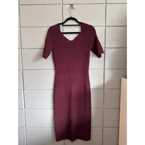 NWT Women's Reiss Olivia Sweetheart Neck Midi Dress In Burgundy size L - Picture 5 of 7